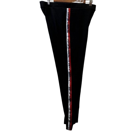 Tommy Jeans Leggings Womens Waist 34" Black Side Stripe Cropped Retro Pants RARE - Picture 3 of 14